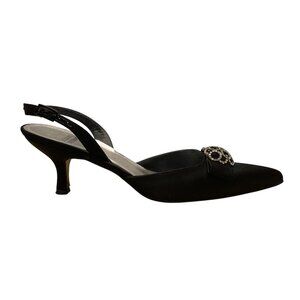 Stuart Weitzman Women’s Black Satin Rhinestone Froth honey Slingback Heels Sz 7M